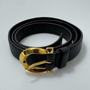 Ferragamo Gancini Leather Buckle Belt Black Gold Women’s Size 100cm/40”